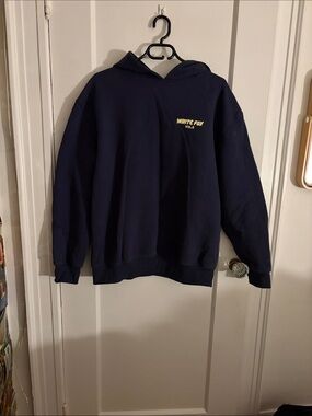 White Fox Boutique Navy Hoodie with Yellow Logo
